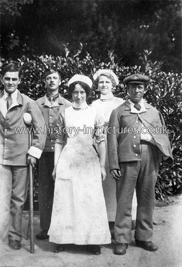 Wounded Soildiers and Nurses, St John's Hospital, Weston Favell, Northamptonshire. c.1916.